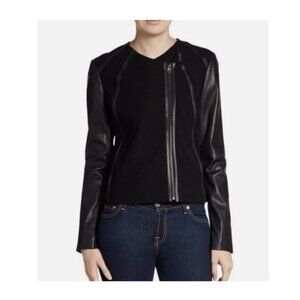 Vince Leather Jersey Moto Jacket